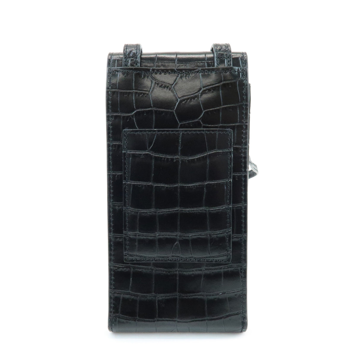SAINT LAURENT PARIS Embossed Leather Logo Phone Case Black 667713 DZE0E