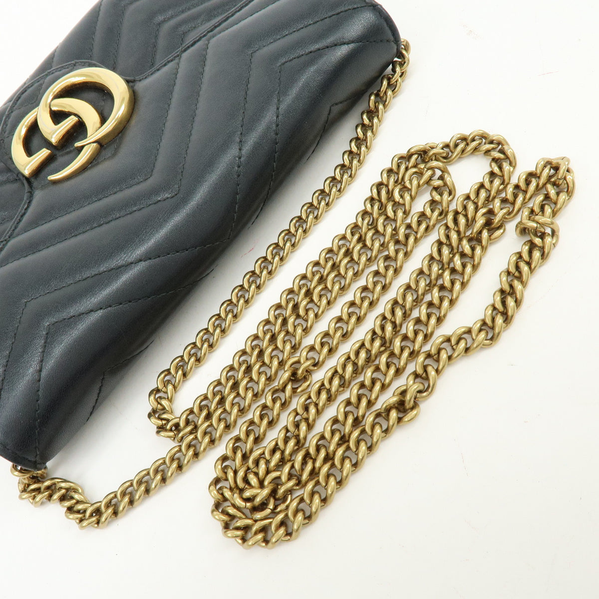 GUCCI GG Marmont Double G Leather Chain Shoulder Bag Black 474575
