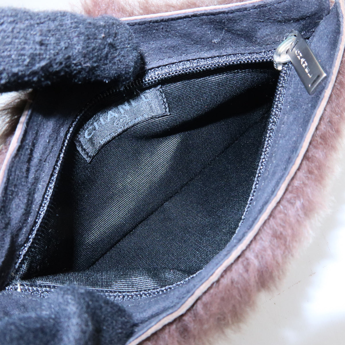 CHANEL COCO Mark Lapin Suede Fur Hand Bag Tote Bag Brown