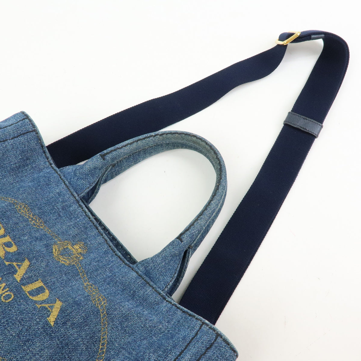 PRADA Triangle Logo Canapa Mini Denim 2Way Bag Hand Bag Blue 1BG439