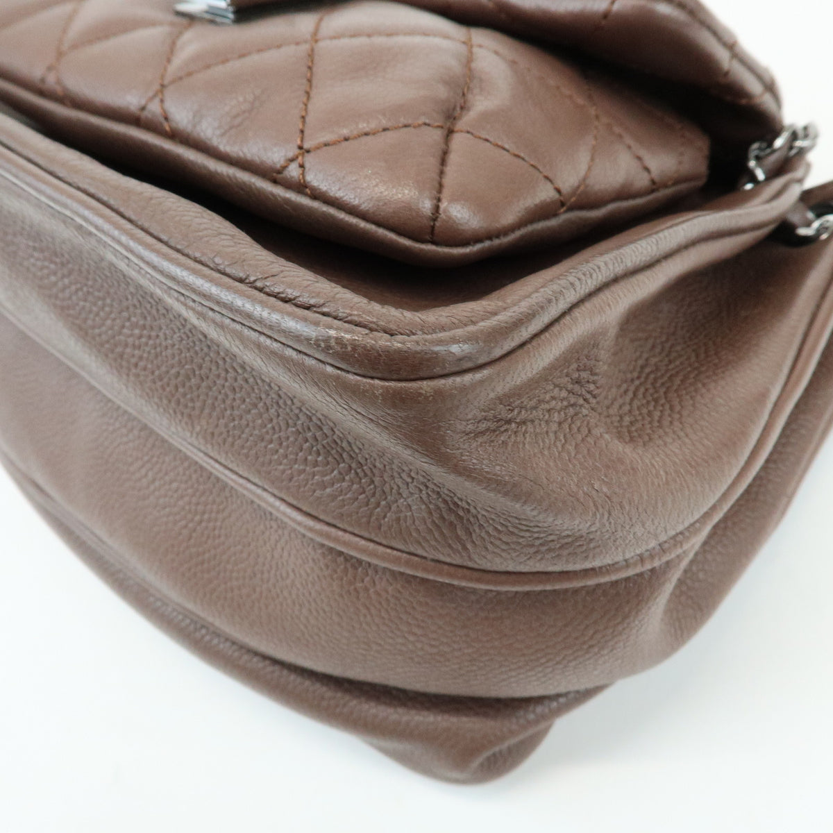 CHANEL 2.55 Mademoiselle Lock Lamb Skin Chain Shoulder Bag Brown