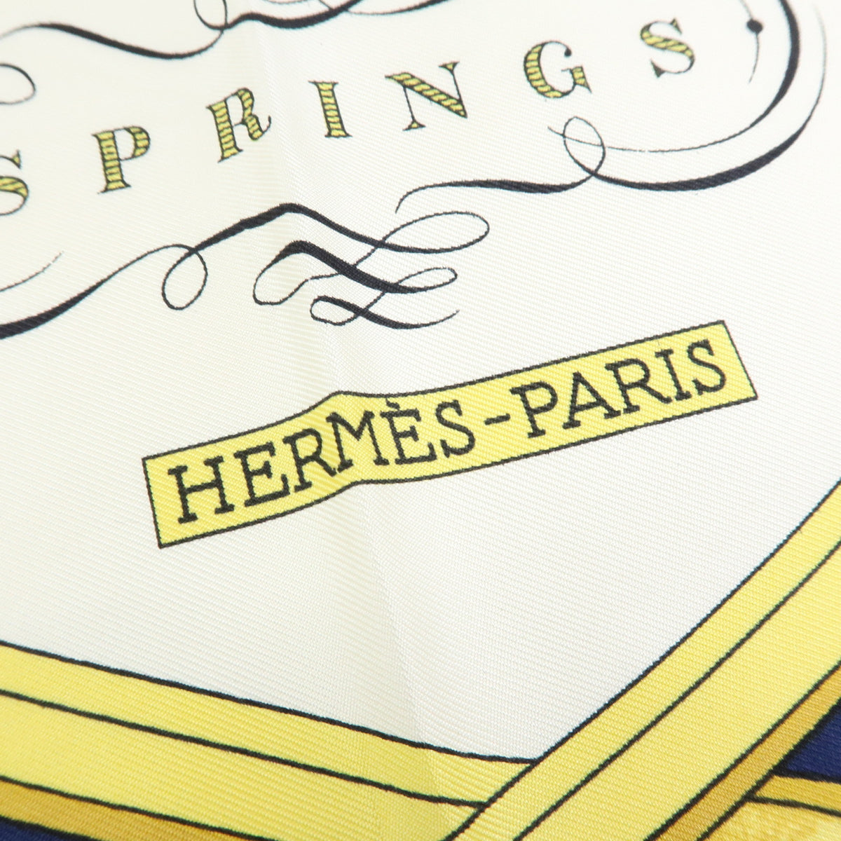 HERMES Carre 90 Silk 100% Scarf SPRINGS Navy Yellow