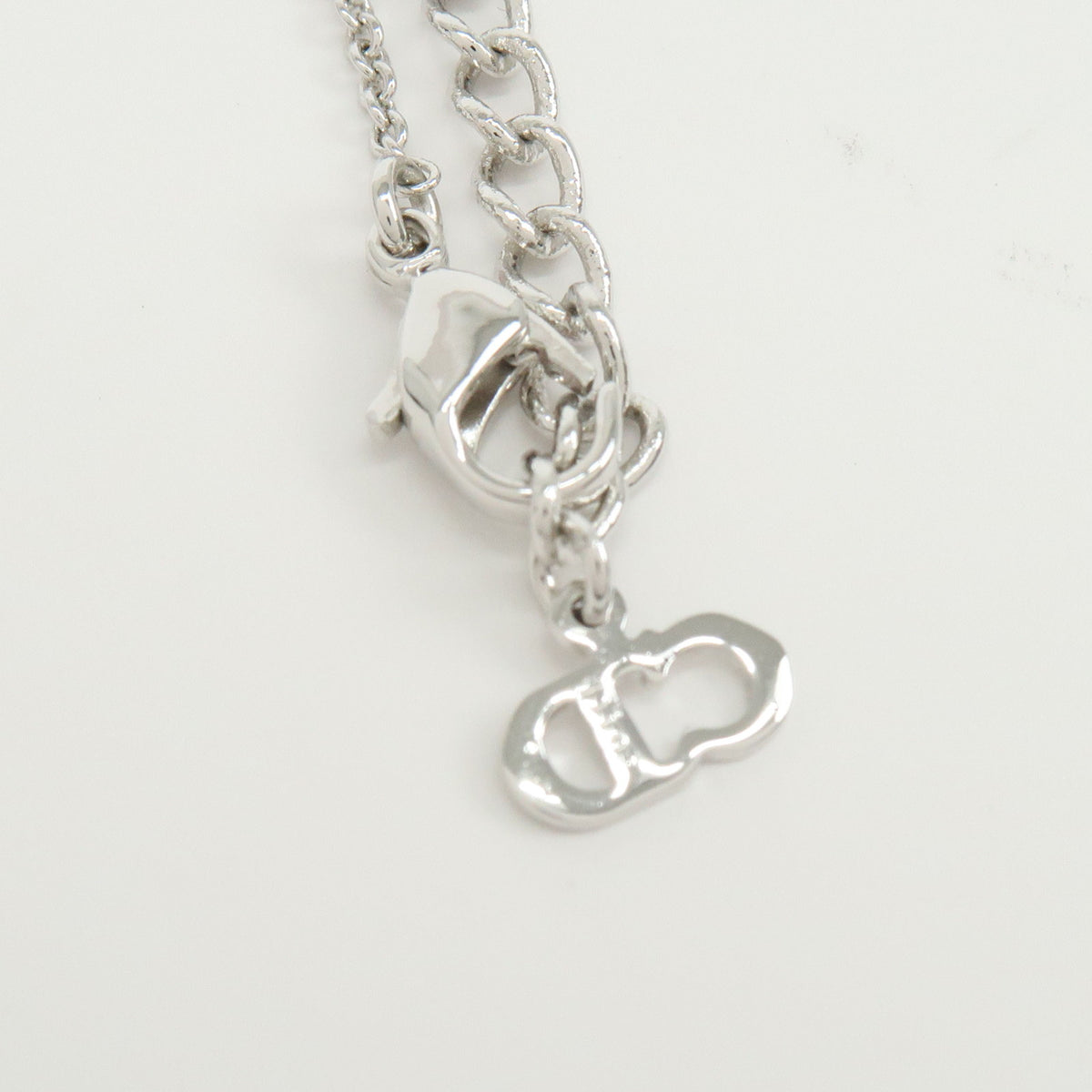 Christian Dior Metal Rhinestone Logo Cube Necklace Silver