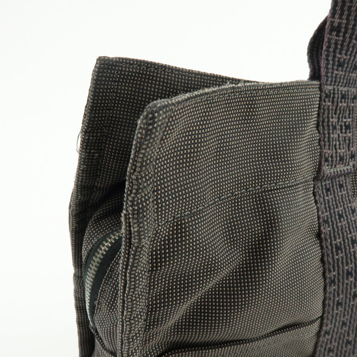 HERMES Her Line MM Canvas Hand Bag Tote Bag Gray Black