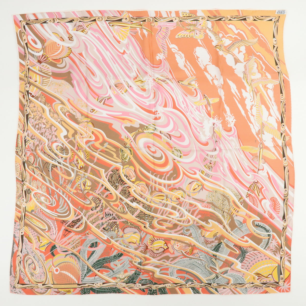 HERMES Carre 90 Silk 100% Scarf De la Mer au Ciel Orange