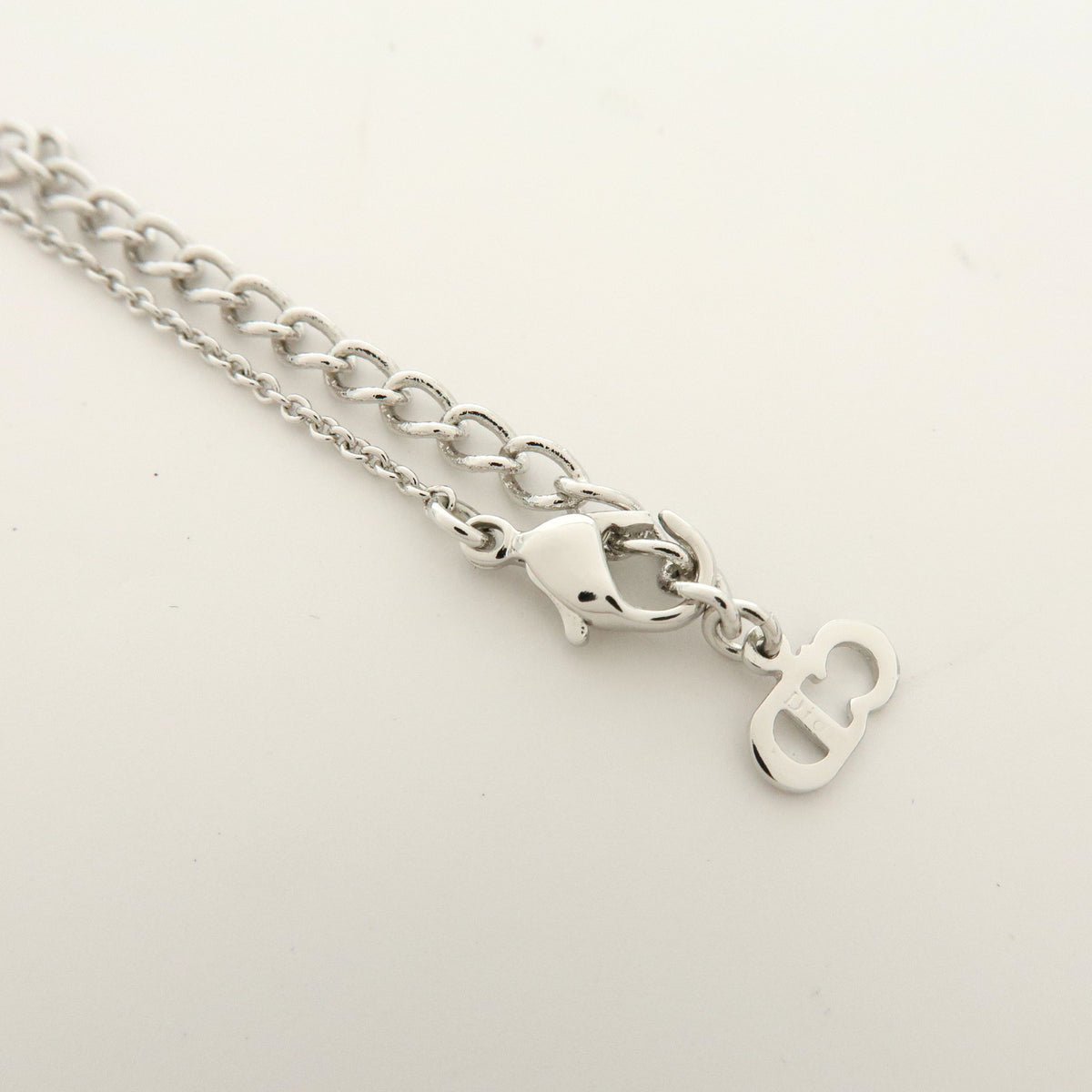 Christian Dior Metal Rhinestone Logo Cube Necklace Silver