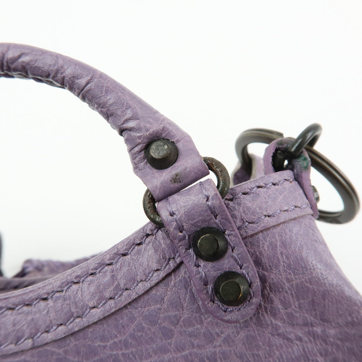 BALENCIAGA The First Leather Metal Bag Charm Key Holder Purple 253199