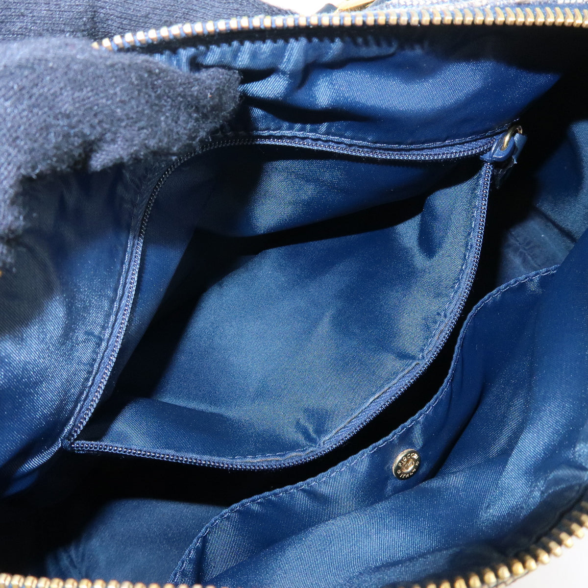 Christian Dior Trotter Jacquard Canvas Leather Boston Bag Hand Bag Navy