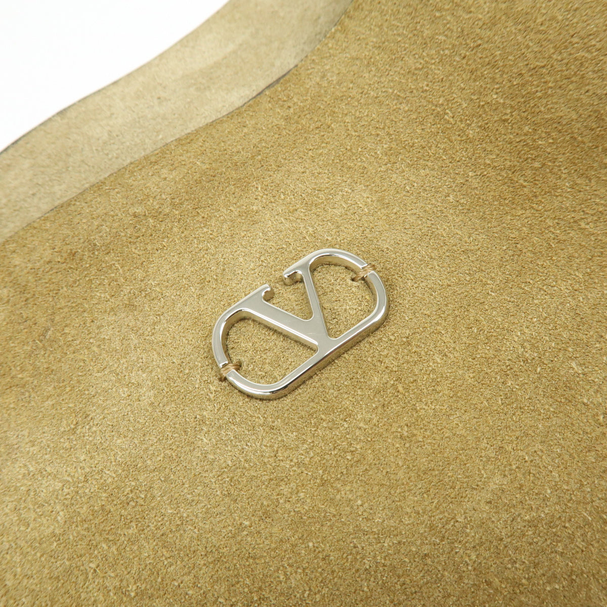 VALENTINO Suede Nellcote Tote Bag Shoulder Bag Beige Silver
