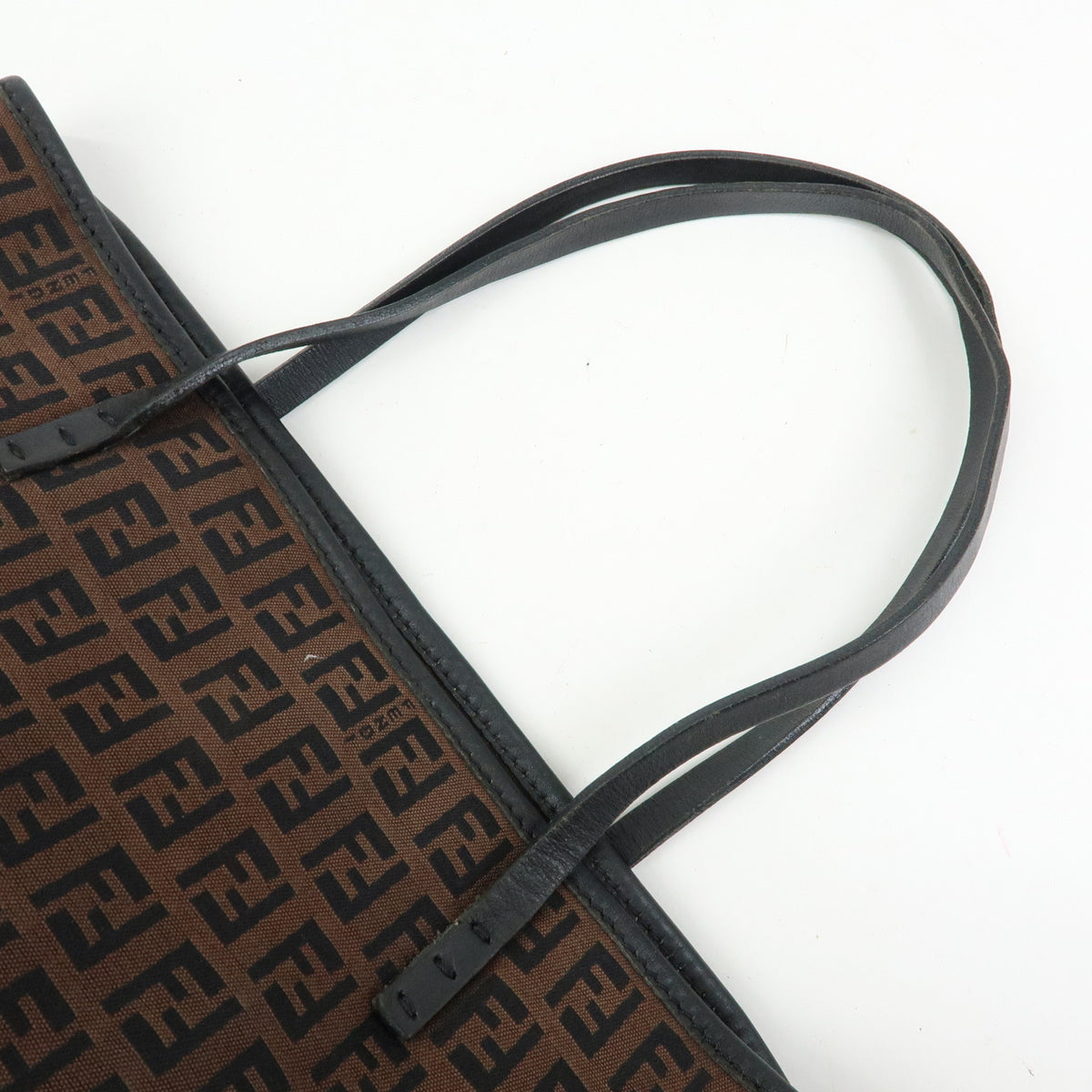 FENDI Zucchino Canvas Leather Tote Bag Hand Bag Brown Black 8BH075