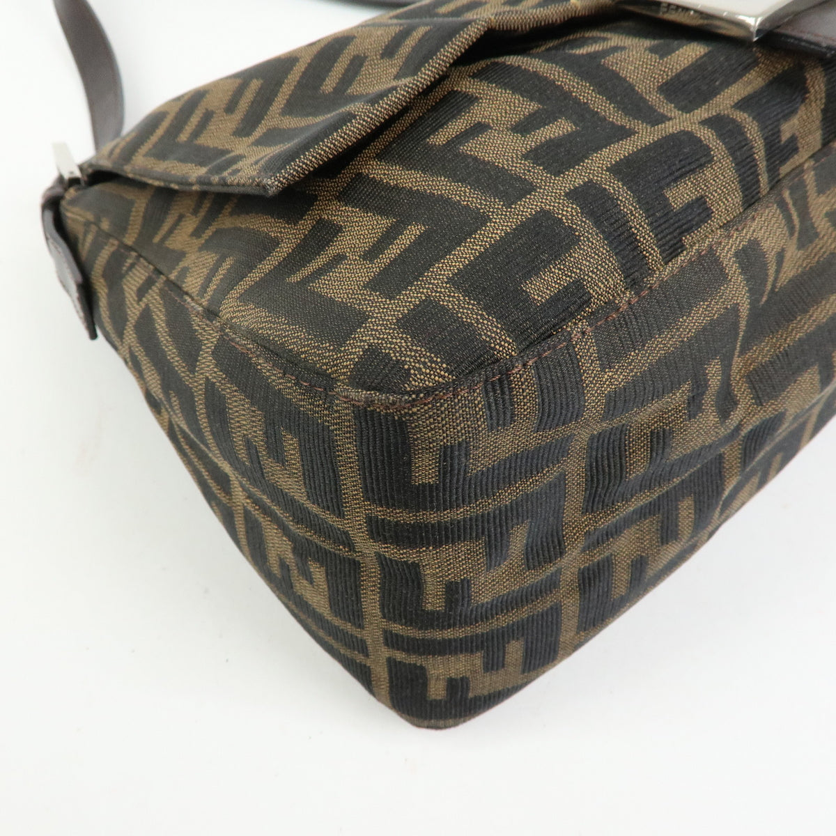 FENDI Zucca Mamma Baguette Canvas Leather Shoulder Bag Brown 26325