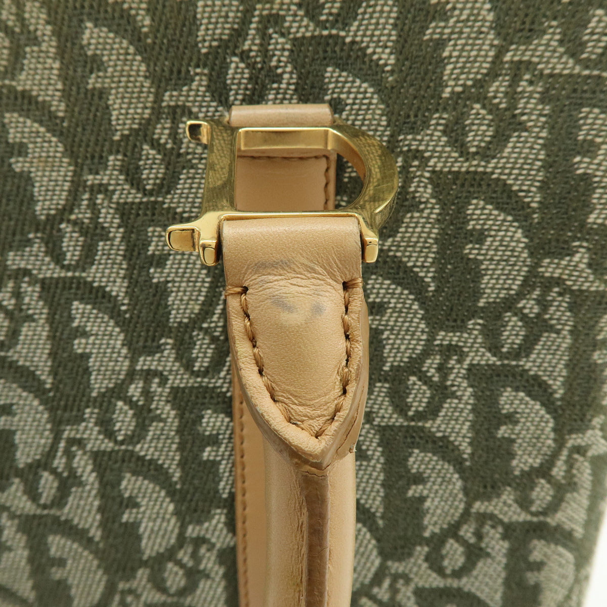 Christian Dior Trotter Jacquard Canvas Leather Hand Bag Tote Bag Green
