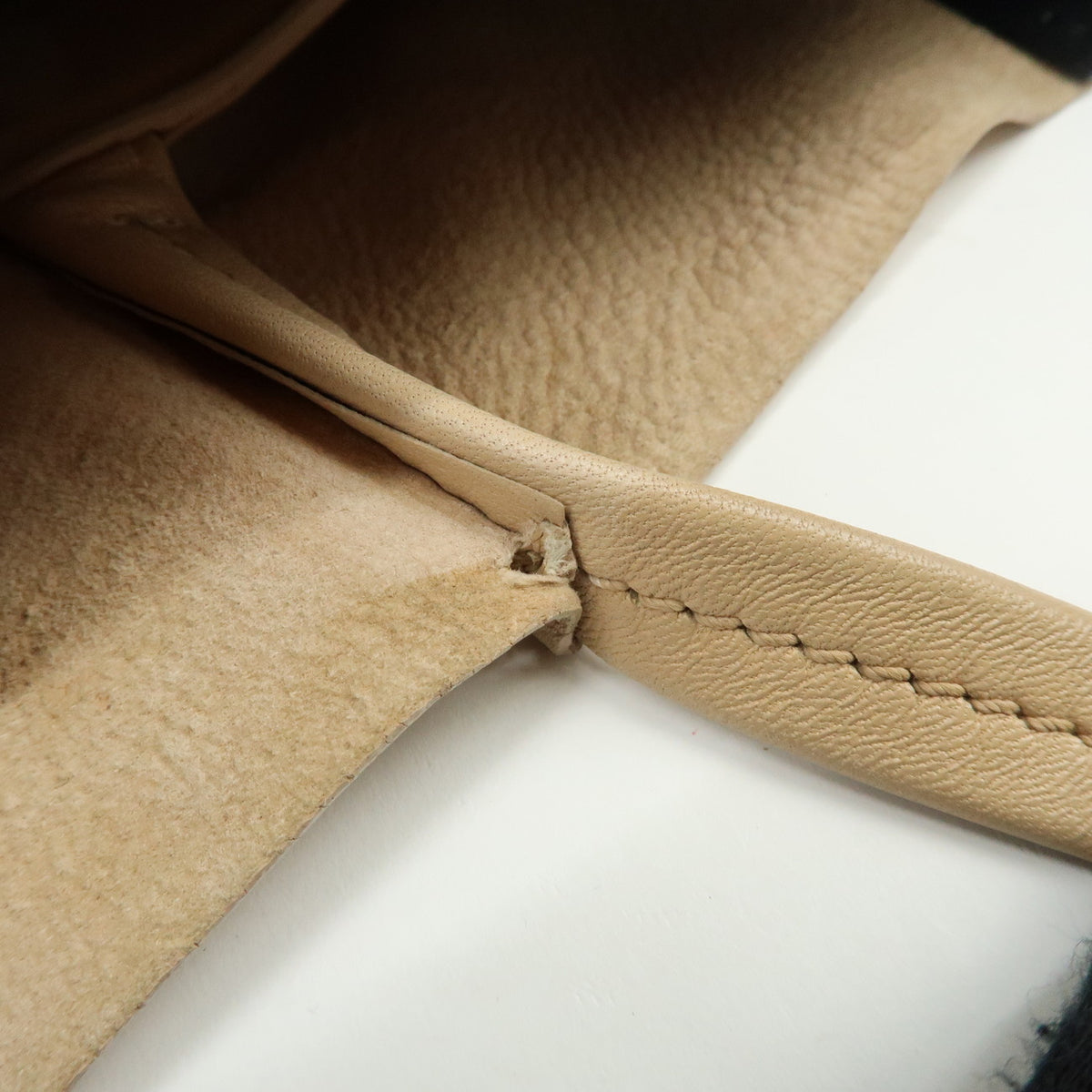 CELINE Horizontal Cabas Leather Tote Bag Hand Bag Beige Black