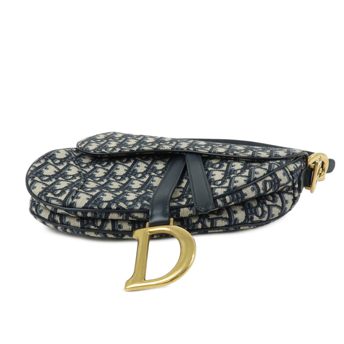 Christian Dior Saddle Oblique Jaquard Canvas Leather Shoulder Bag Navy