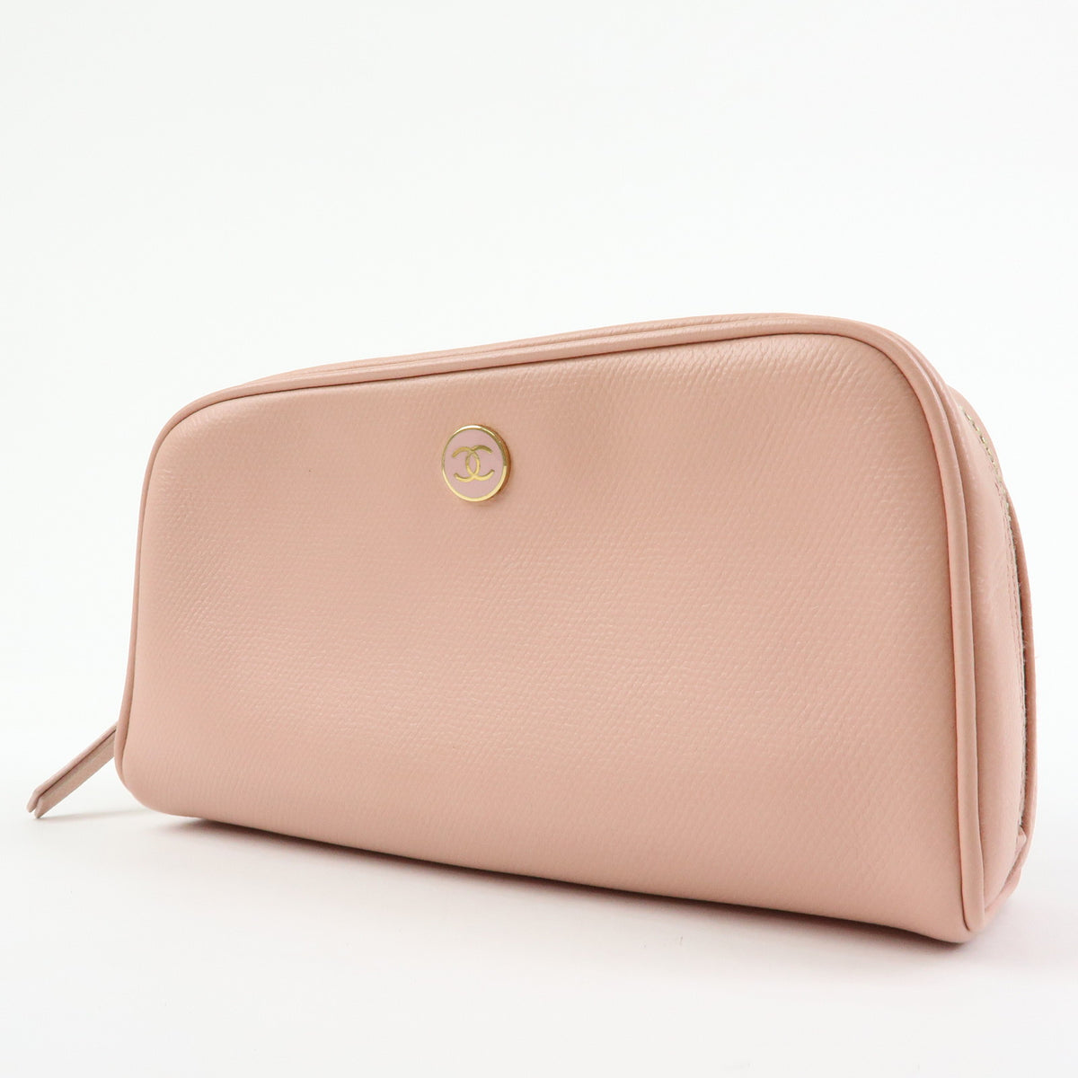 CHANEL COCO Button COCO Mark Leather Cosmetic Pouch Pink A20913