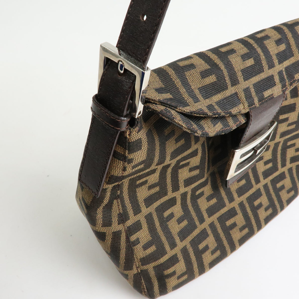 FENDI Zucca Canvas Leather Shoulder Bag Brown Black 125895