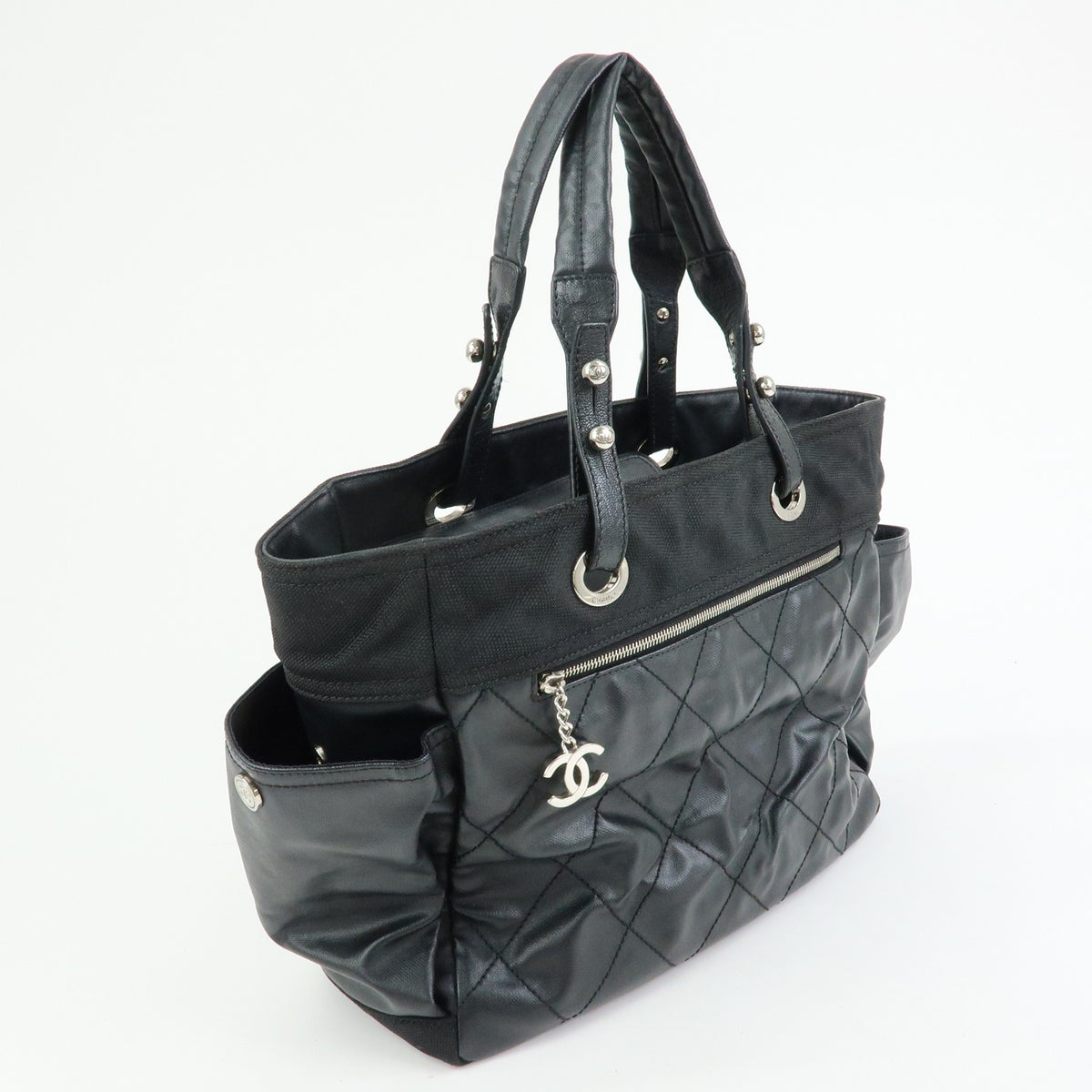CHANEL Paris Biarritz GM PVC Leather Tote Bag Shoulder Bag Black