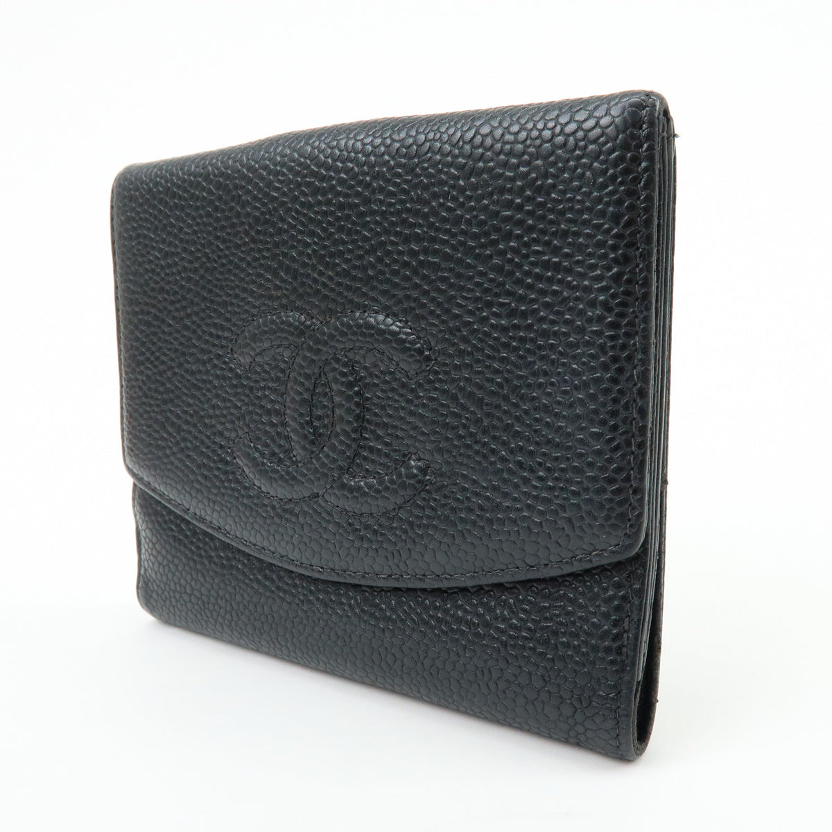 CHANEL COCO Mark Caviarskin Compact Wallet Black A13496