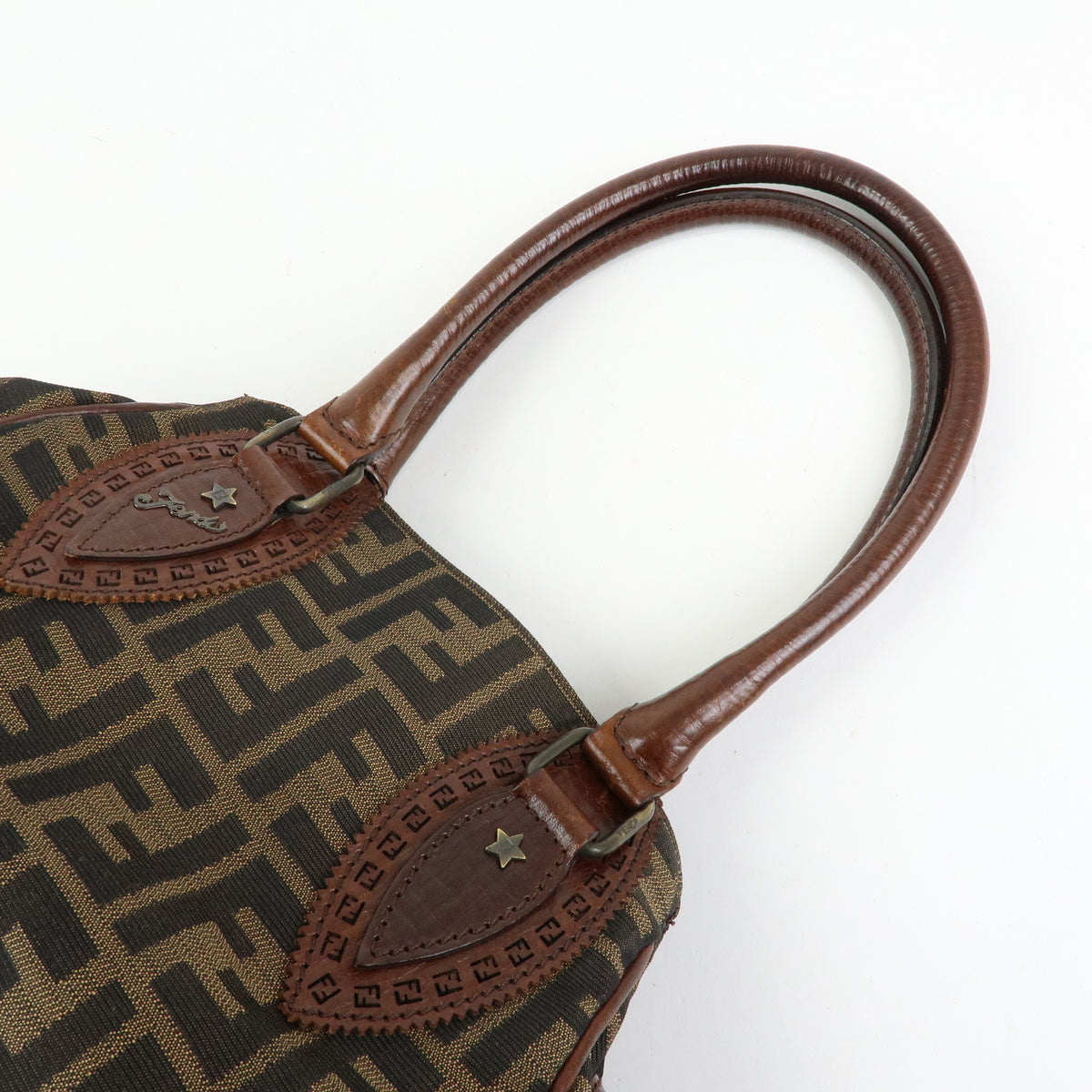 FENDI Etnico Zucca Canvas Leather Tote Bag Shoulder Bag Brown 8BN157