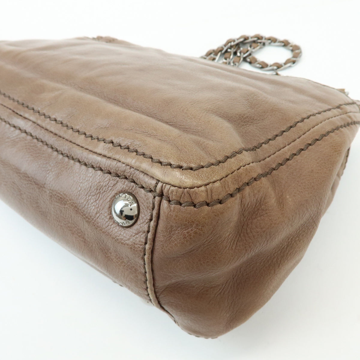 PRADA Front Flap Leather Chain Shoulder Bag Hand Bag Brown B4659C