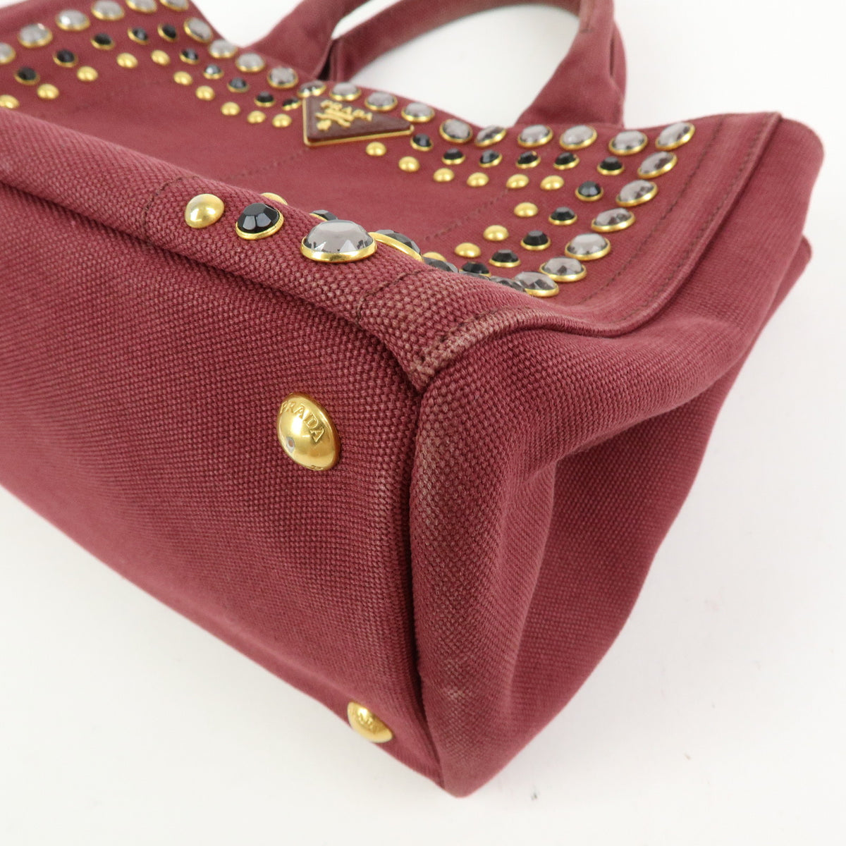 PRADA Triangle Logo Canapa Mini Canvas 2Way Bag Bijoux Bordeaux 1BG439