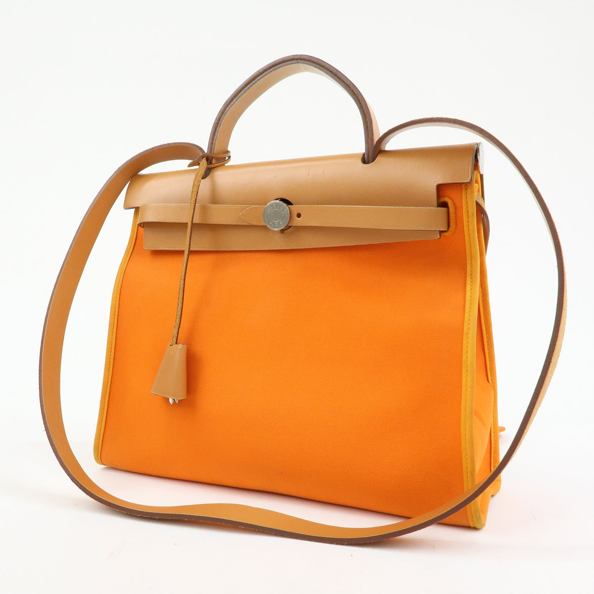 HERMES Herline Toile Officier Leather 2Way Hand Shoulder Bag □T Stamped