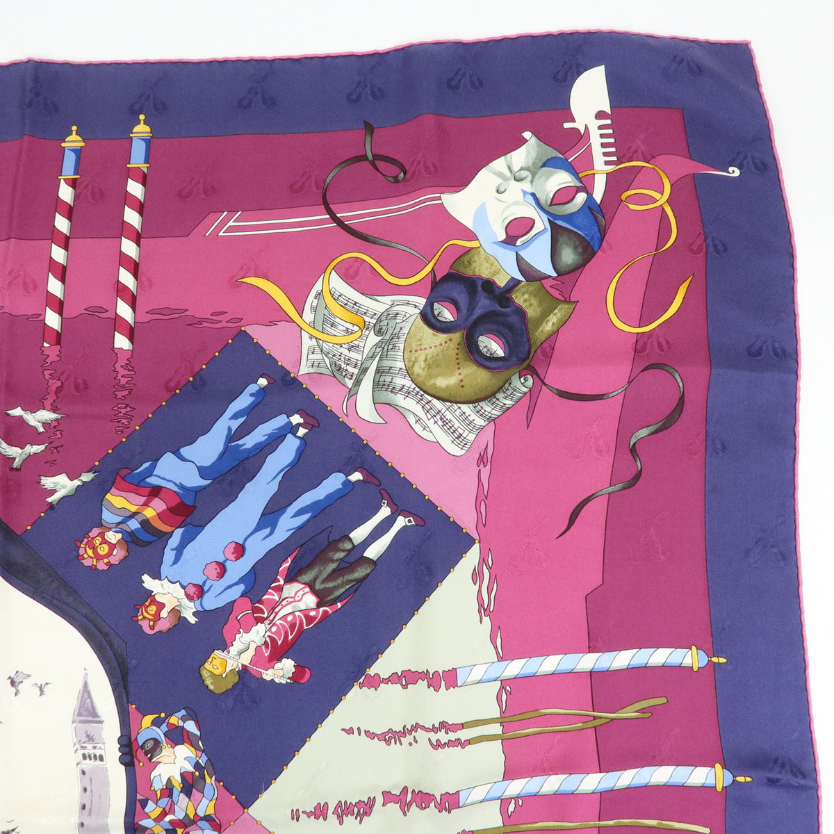 HERMES Carre 90 Silk 100% Scarf Fetes Venitiennes Purple