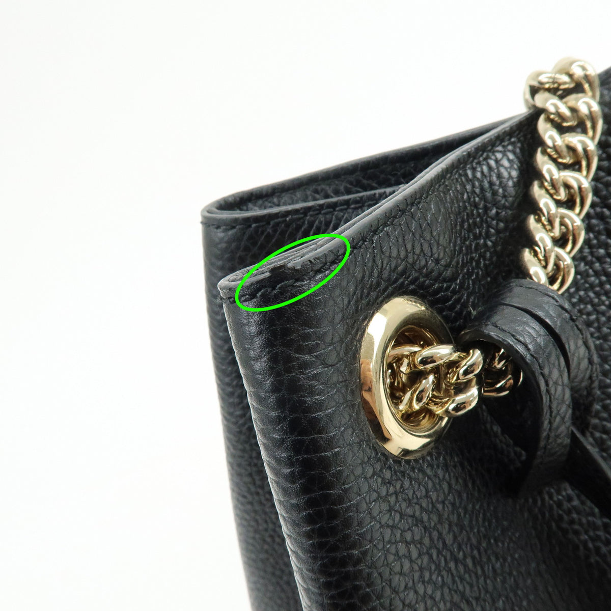 GUCCI SOHO Interlocking G Chain Leather Shoulder Bag Black 536196