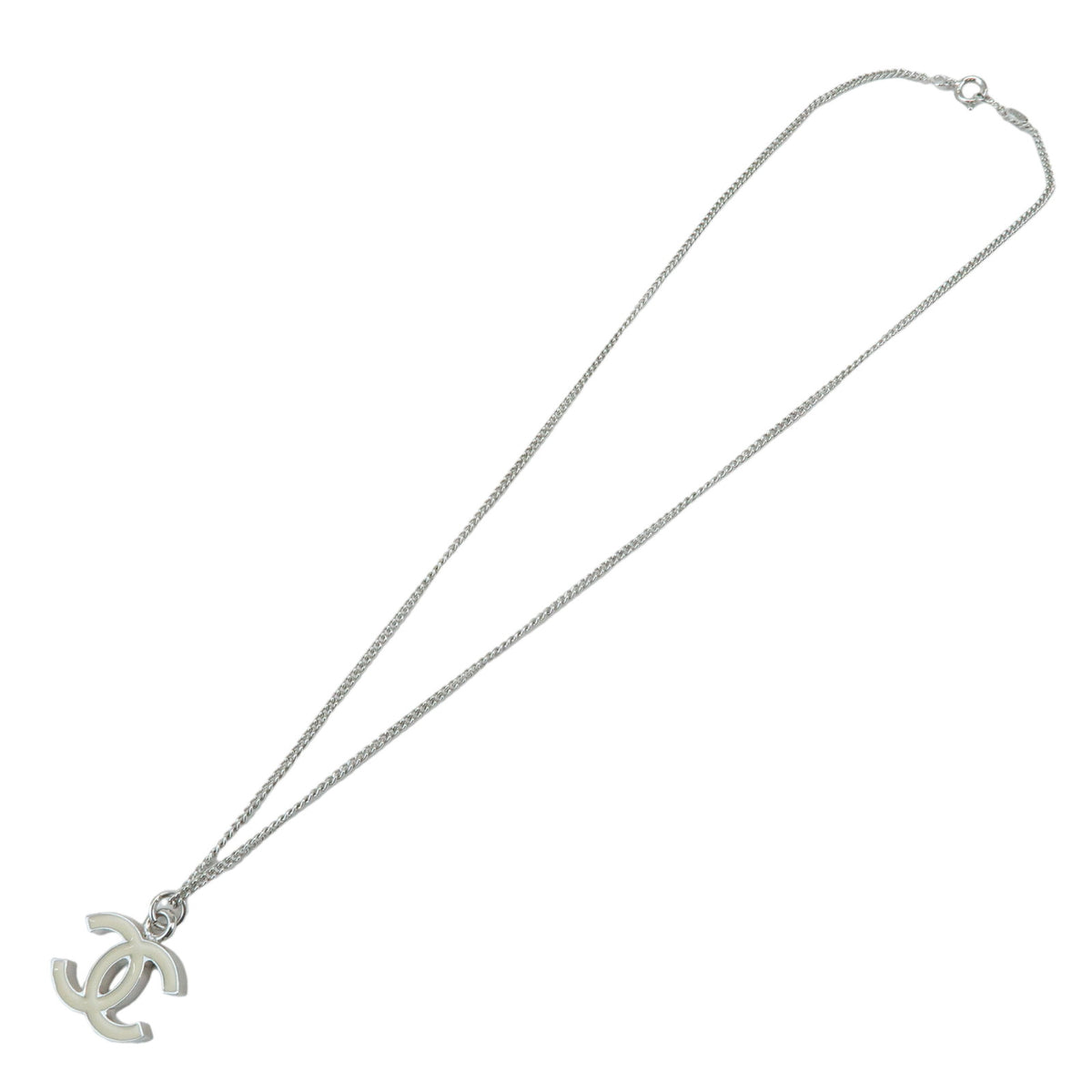 CHANEL COCO Mark Metal Necklace Silver Off White A26877