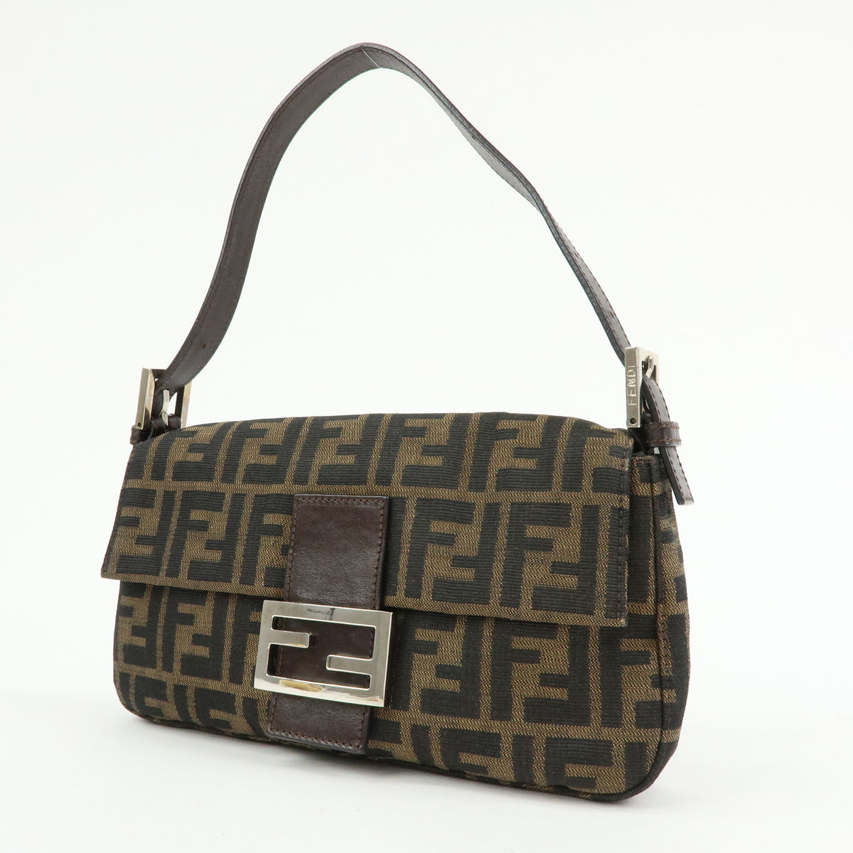FENDI Zucca Mamma Baguette Jacquard Canvas Leather Shoulder Bag 26424