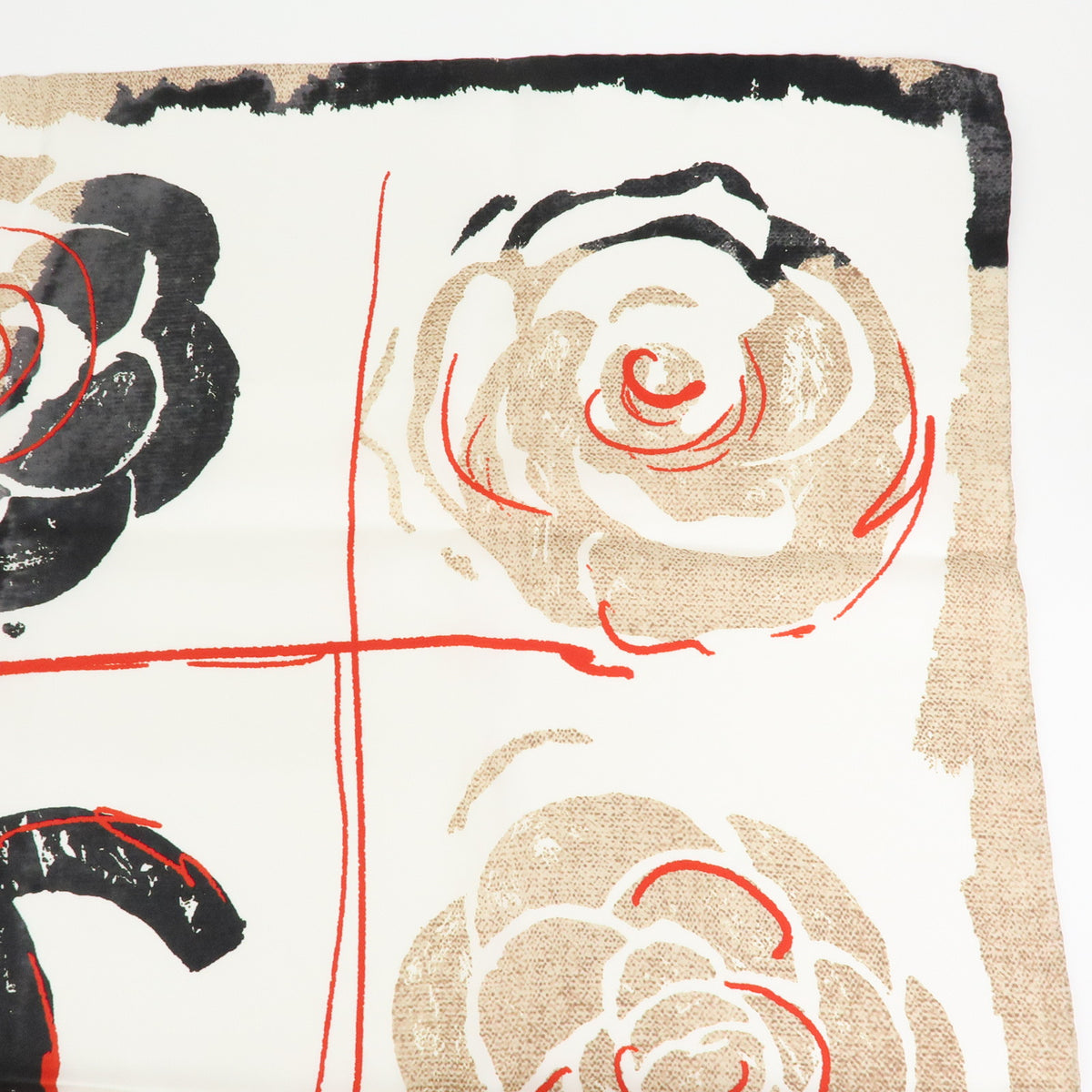 CHANEL COCO Mark Camellia Silk 100% Scarf White Black Red Beige