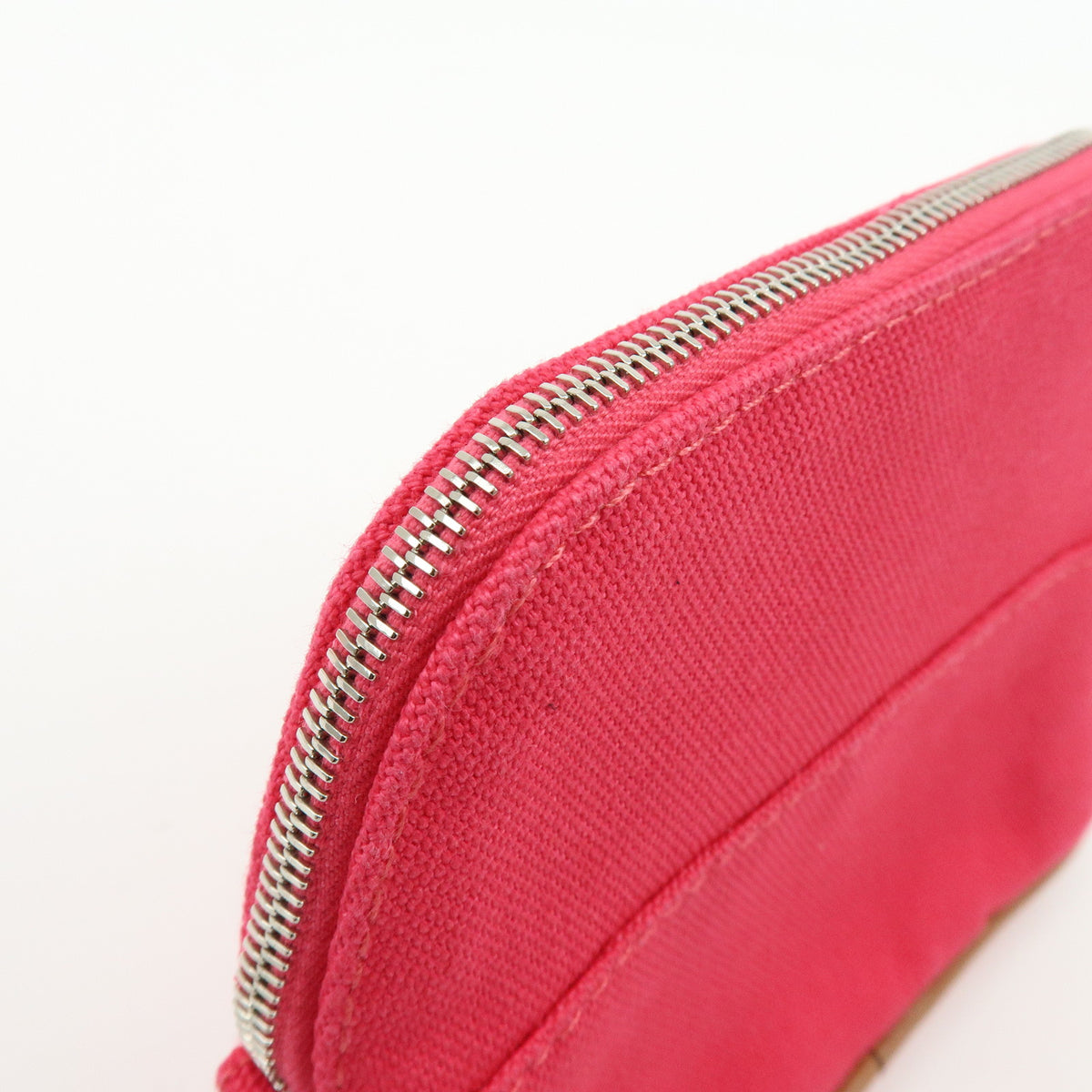 HERMES Cotton Canvas Leather Mini Bolide Pouch Pink Beige