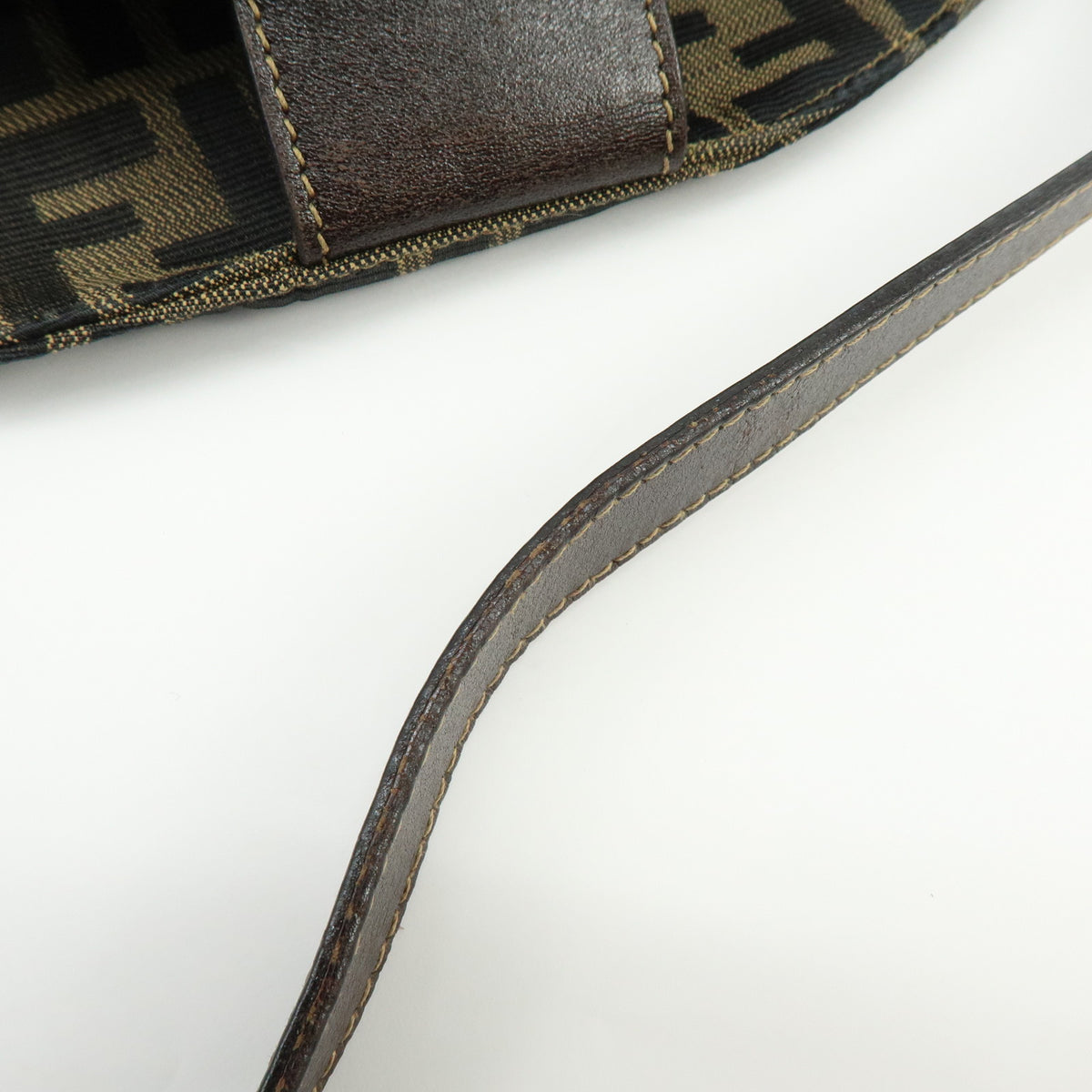 FENDI Zucca Jaquard Canvas Leather Shoulder Bag Hand Bag Brown