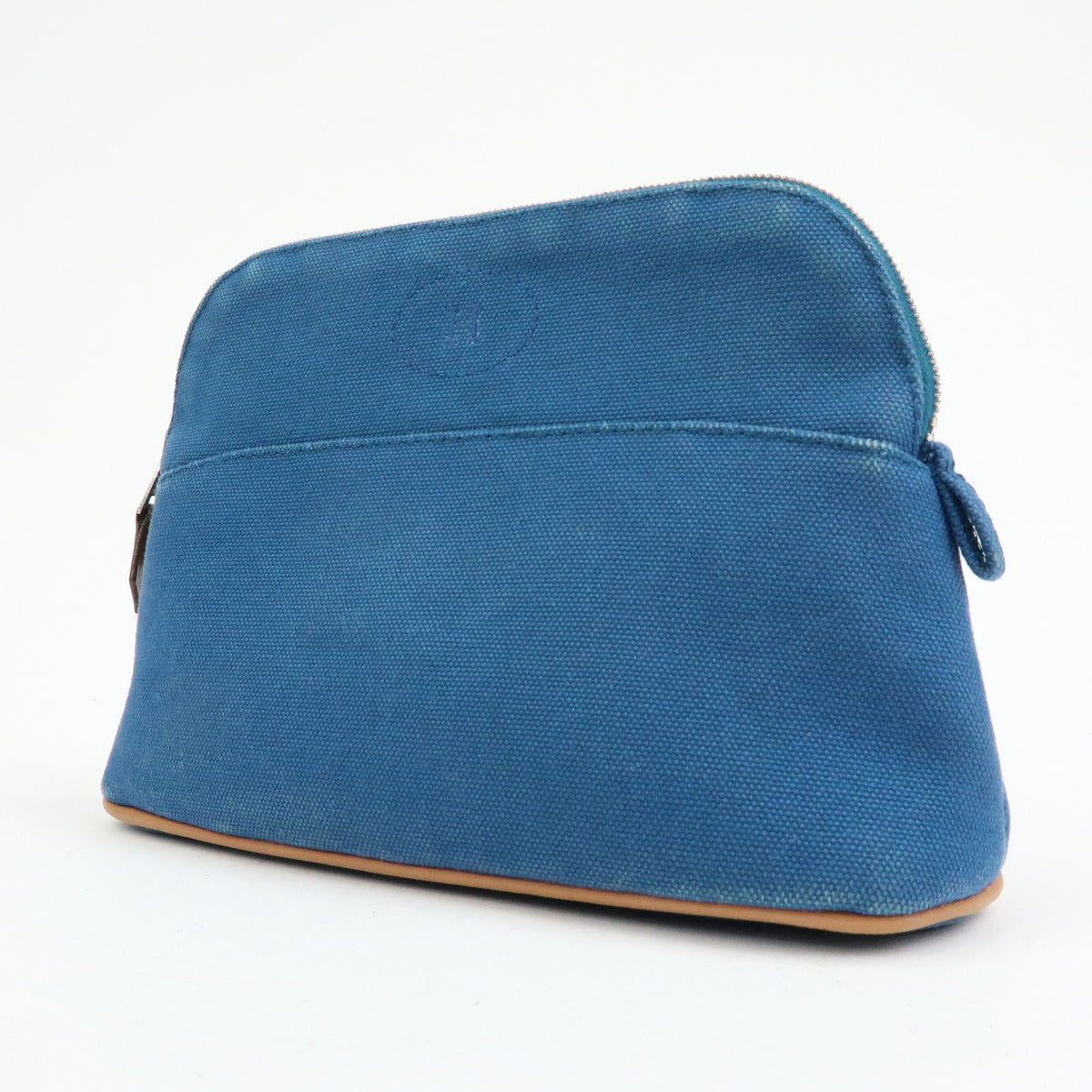 HERMES Bolide Mini Cotton Leather Cosmetic Pouch Blue