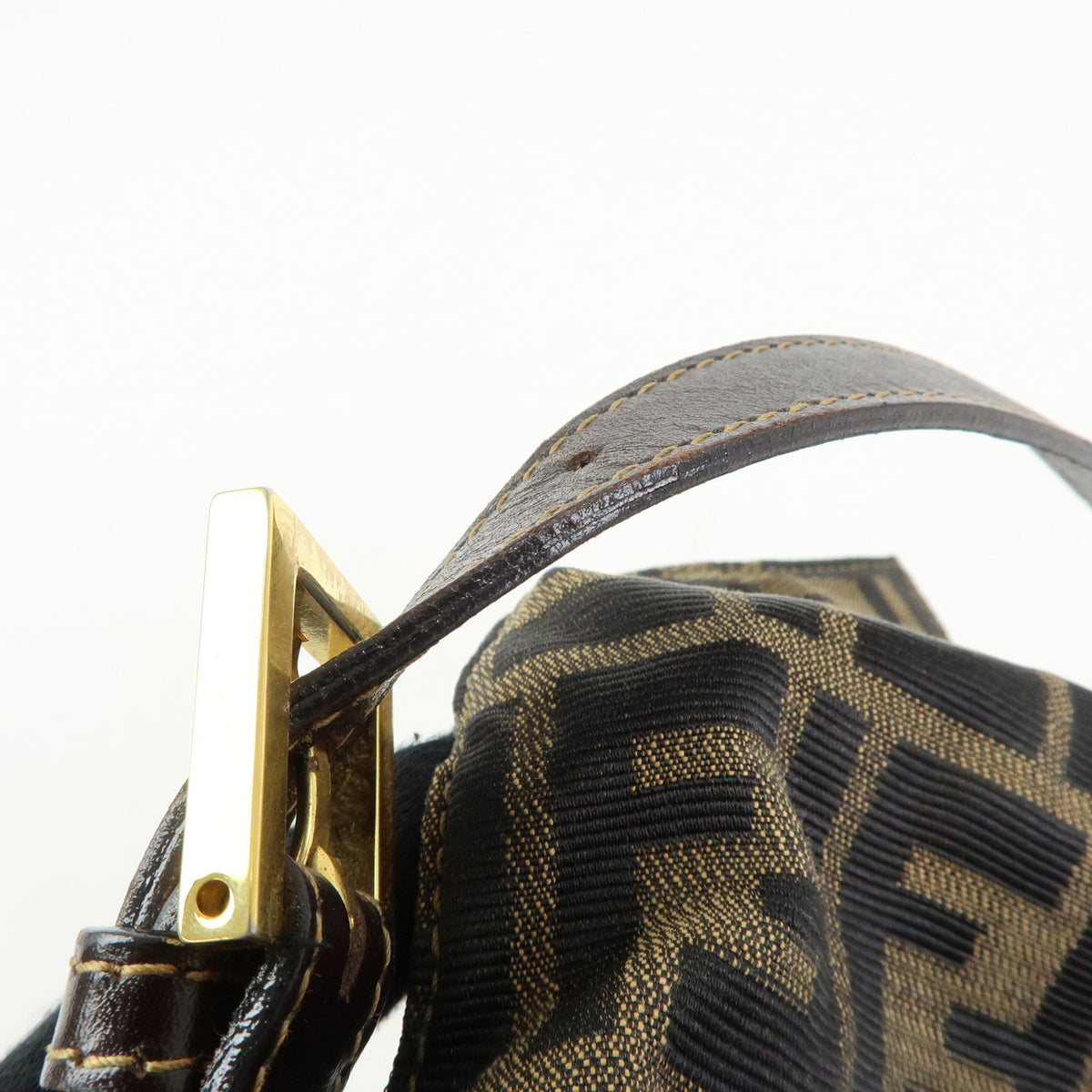 FENDI Zucca Mamma Baguette Canvas Leather Shoulder Bag Brown Gold 26325