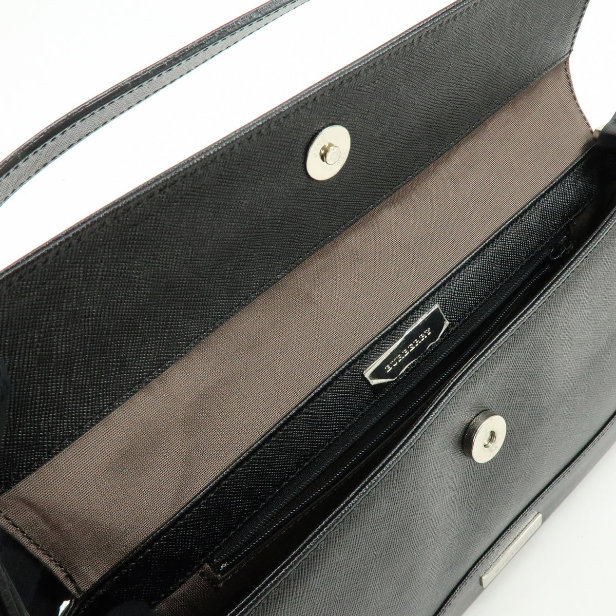 BURBERRY Logo Plate Leather Shoulder Bag Hand Bag Black