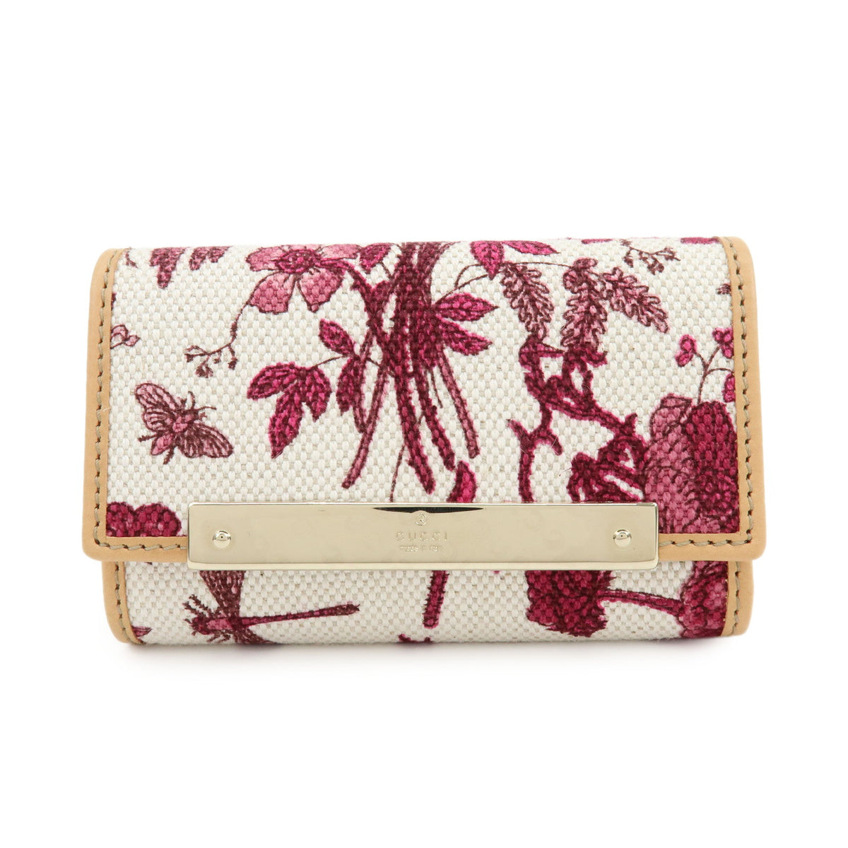 GUCCI Flora Canvas Leather 6 Ring Key Case Flower White Pink 127048