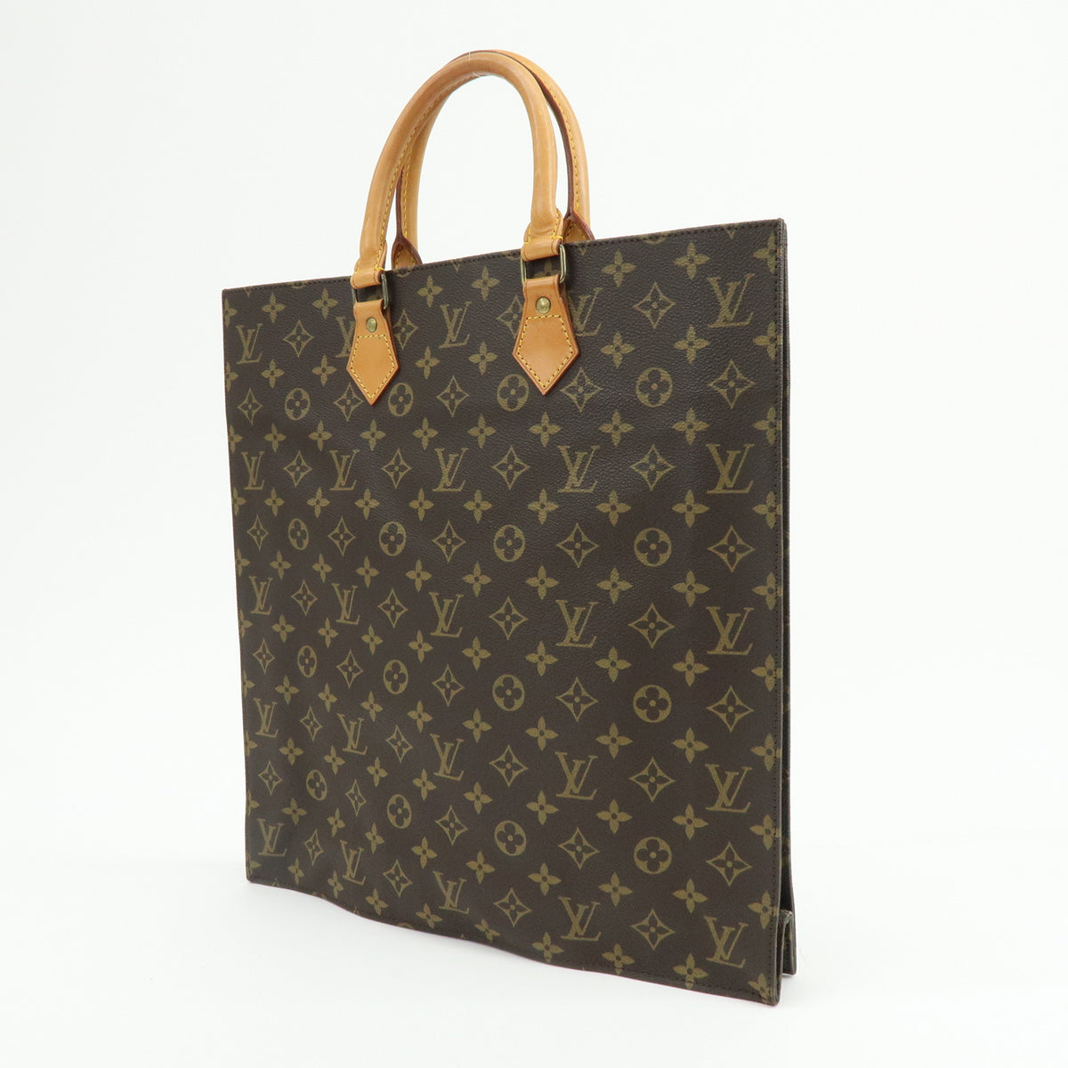 Louis Vuitton Monogram Sac Plat Leather Tote Bag Hand Bag Brown M51140