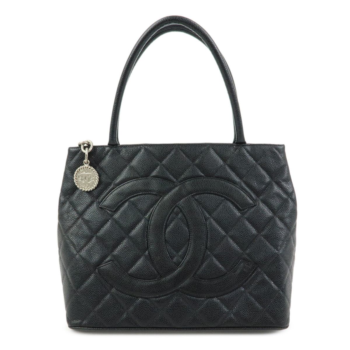 CHANEL Matelasse COCO Mark Medallion Tote Bag Hand Bag Black A01804