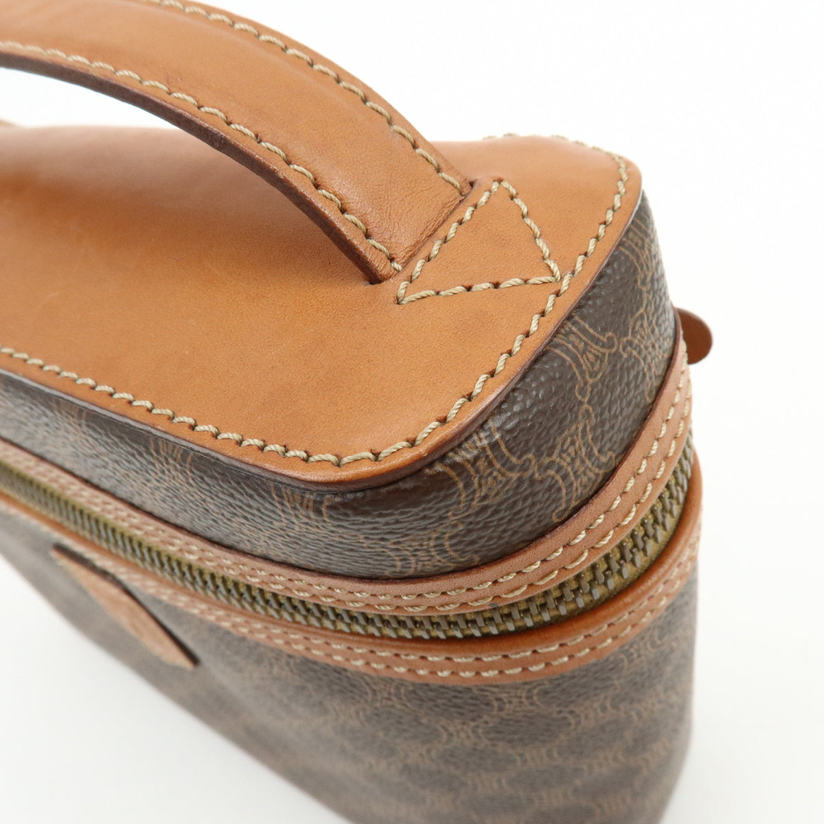 CELINE Macadam PVC Leather Hand Bag Vanity Bag Brown