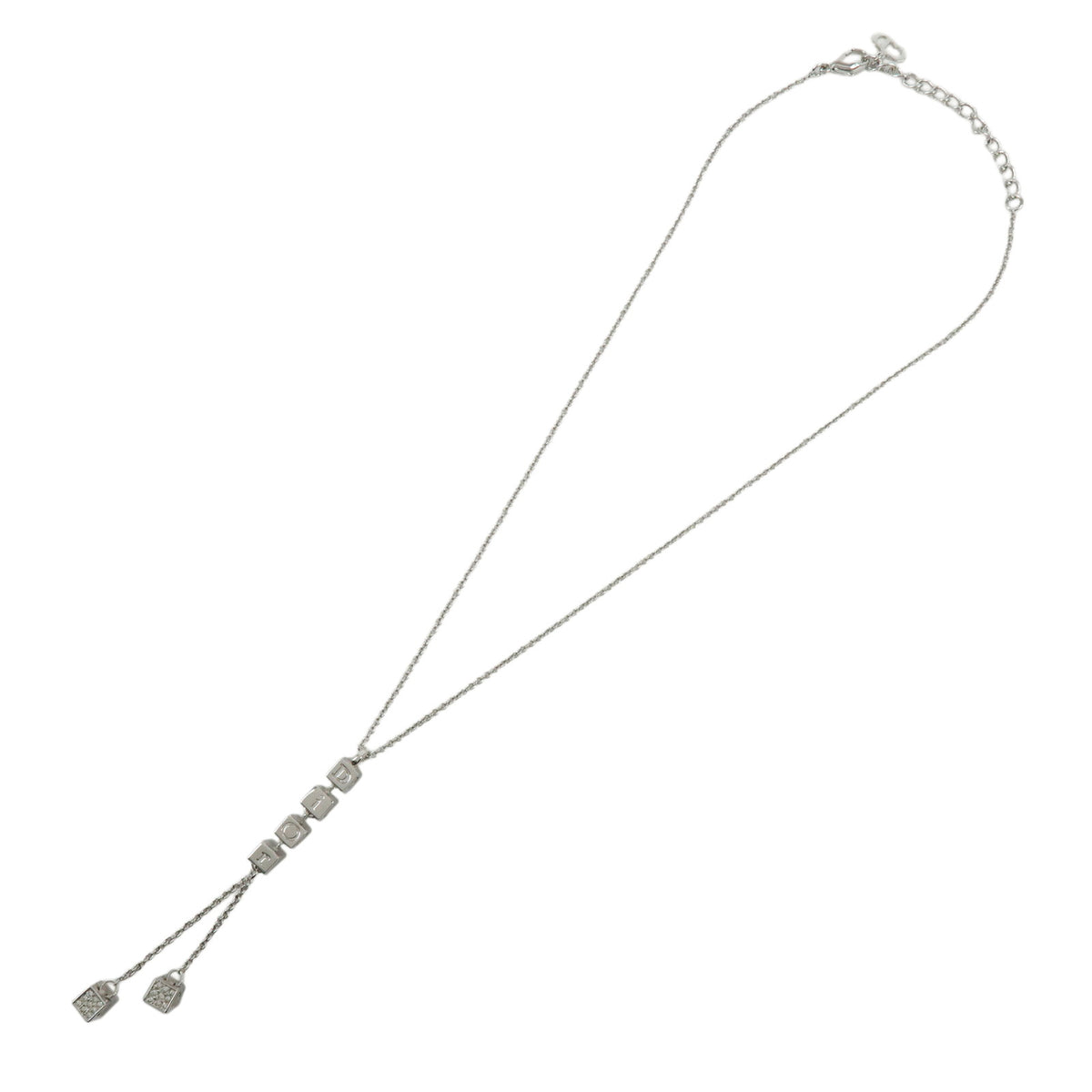 Christian Dior Metal Rhinestone Logo Cube Necklace Silver