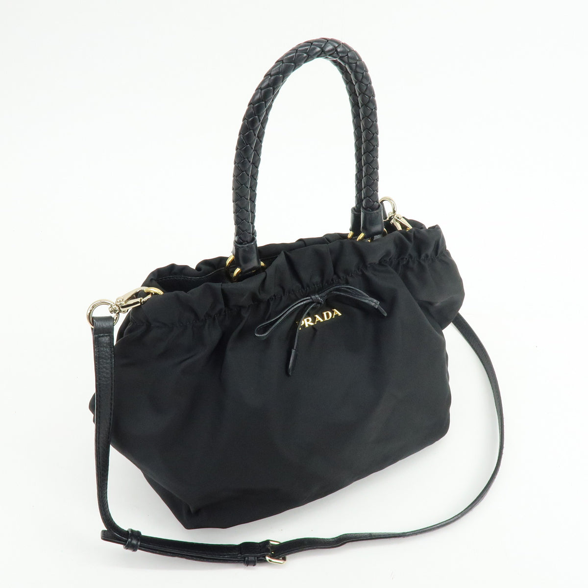 PRADA Nylon Leather 2Way Bag Hand Bag Shoulder Bag Black BN1930