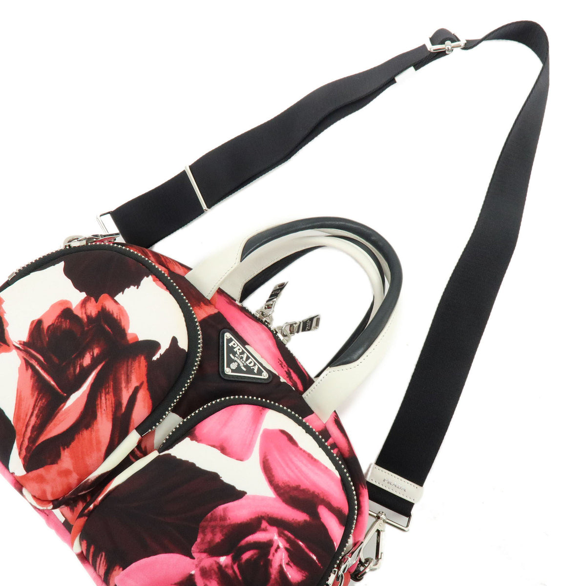 PRADA Triangle Logo Nylon Leather 2Way Bag Hand Bag White Pink 1BB062