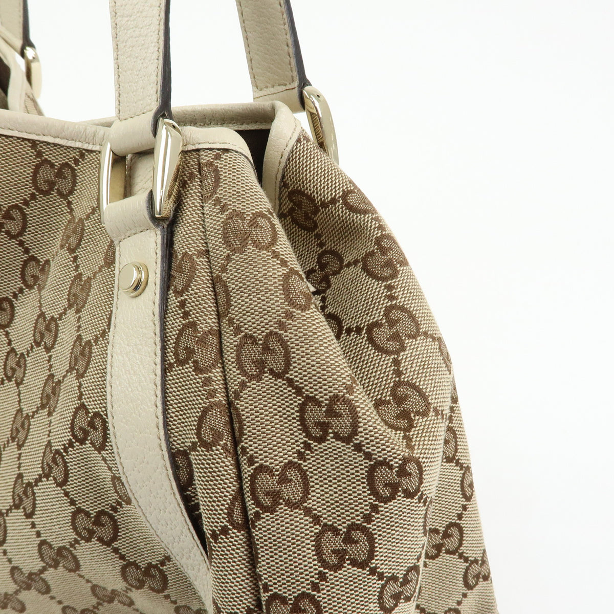 GUCCI Abbey GG Canvas Leather Tote Bag Hand Bag Beige Ivory 130736