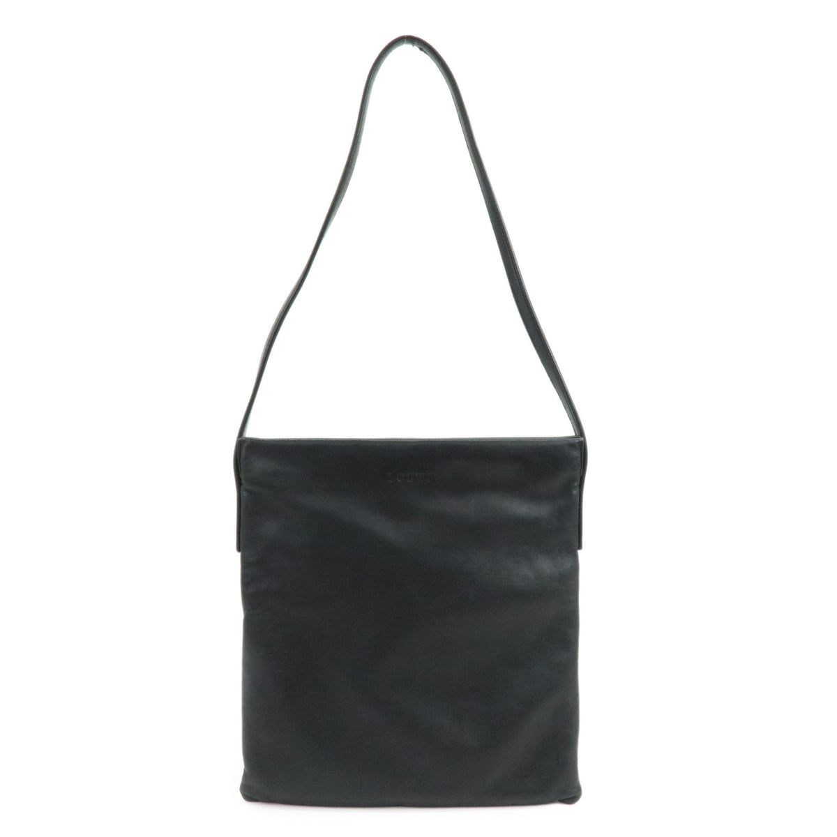 LOEWE Logo Nappa Leather Flat Shoulder Bag Crossbody Bag Black