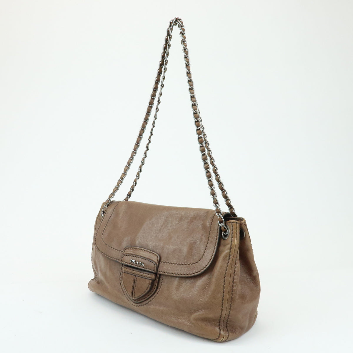 PRADA Front Flap Leather Chain Shoulder Bag Hand Bag Brown B4659C