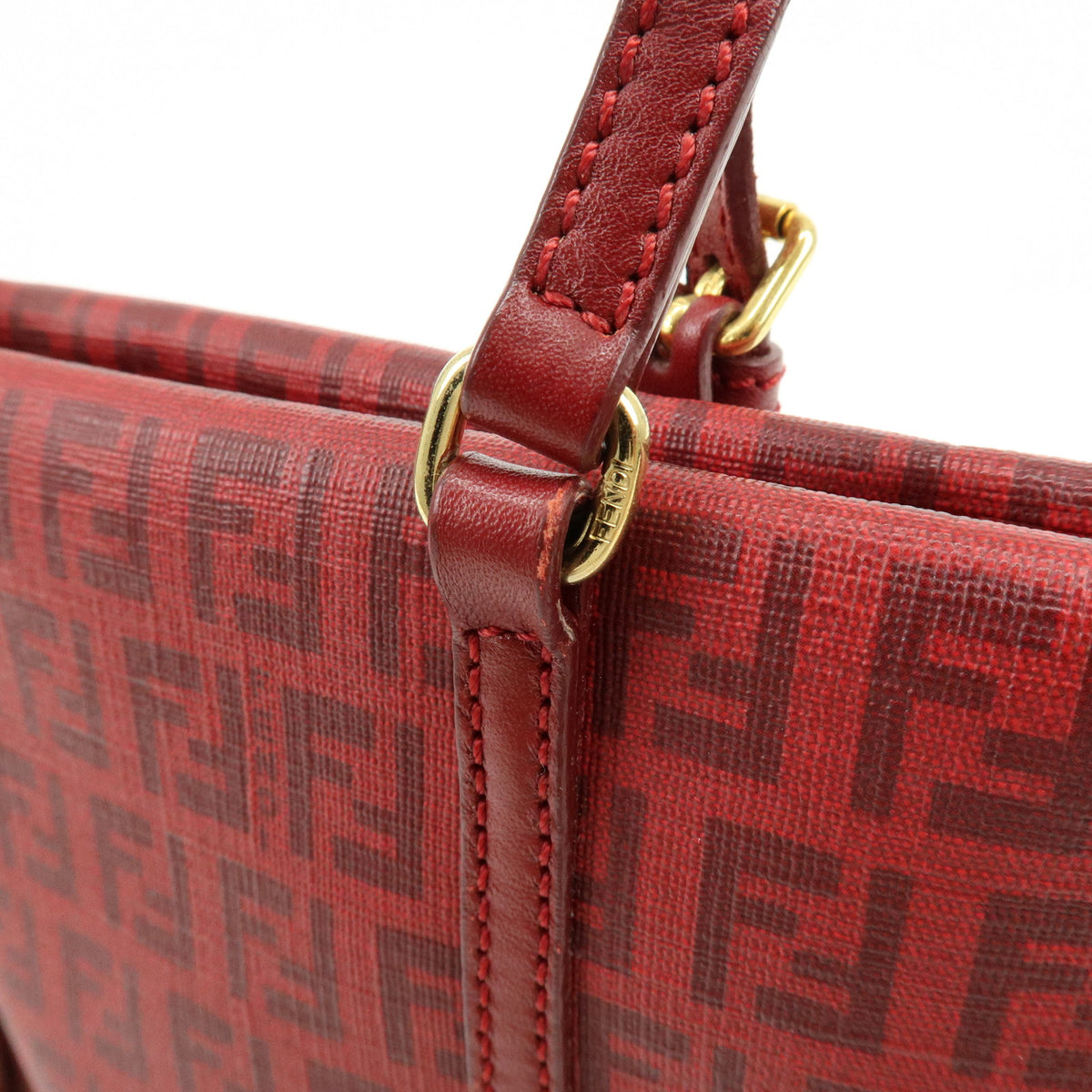 FENDI Zucchino PVC Leather Tote Bag Hand Bag Red 8BH214