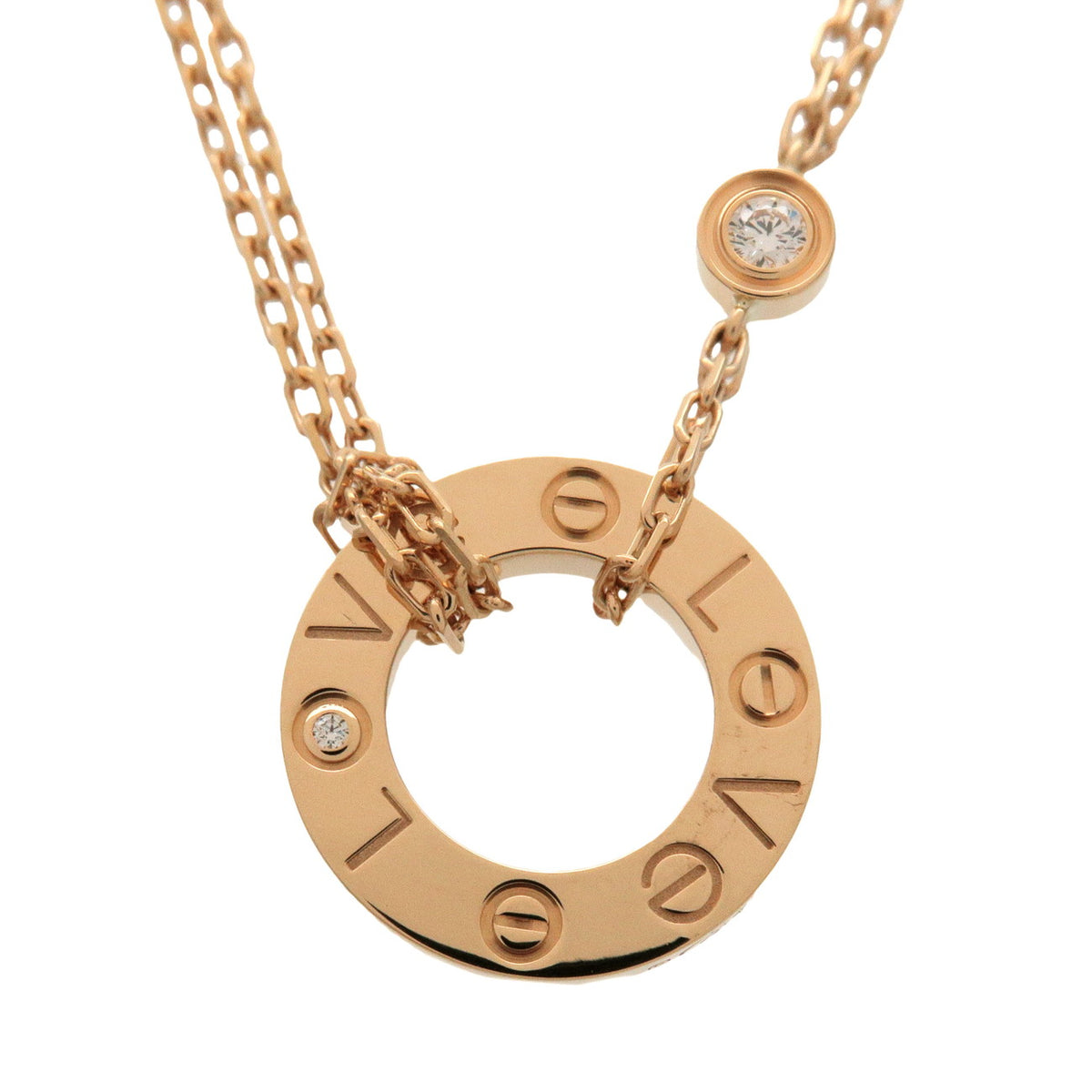 Cartier Love Circle 2P Diamond Necklace K18 750YG Yellow Gold