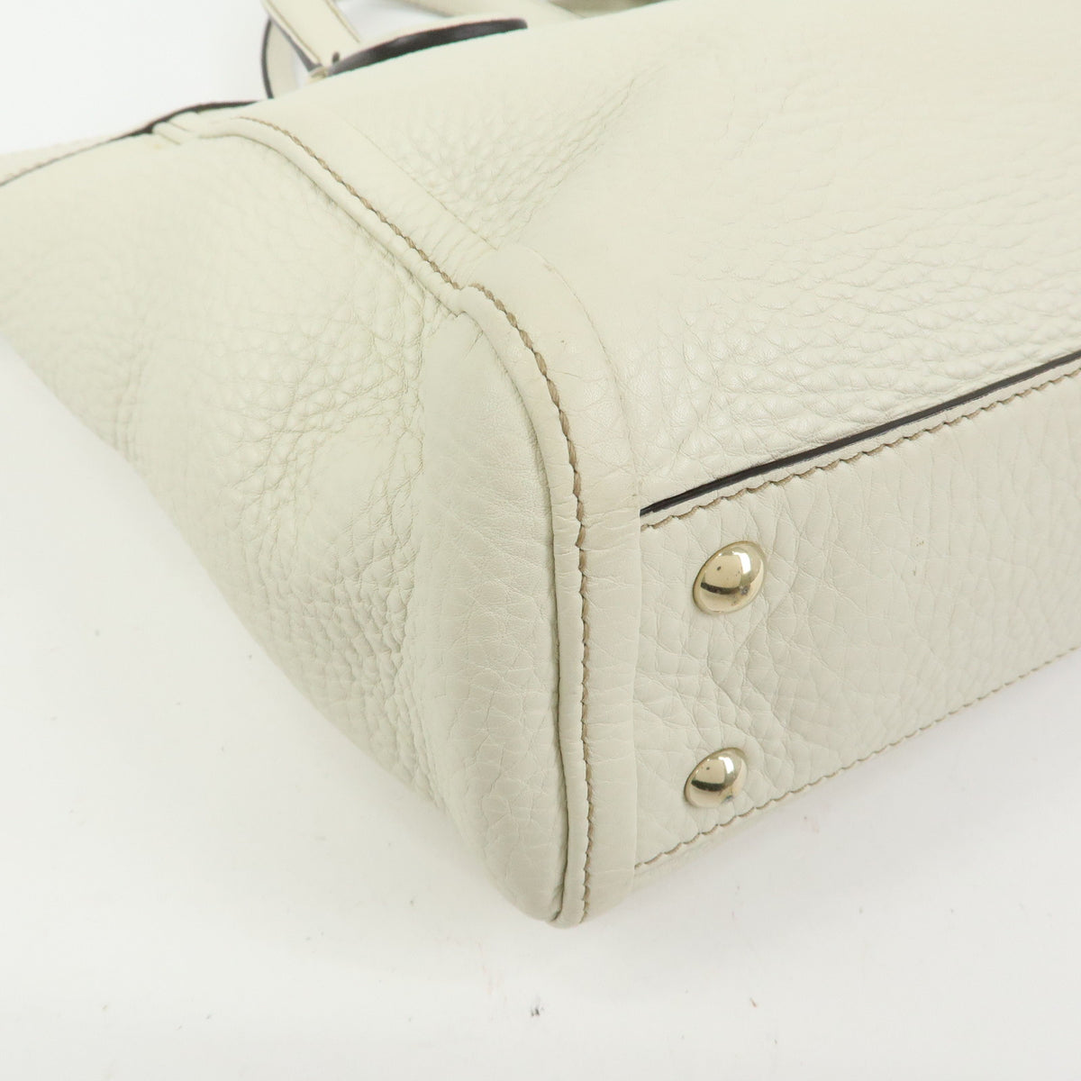 GUCCI Soho Interlocking G Leather Tote Bag Hand Bag Tassel Ivory 282307