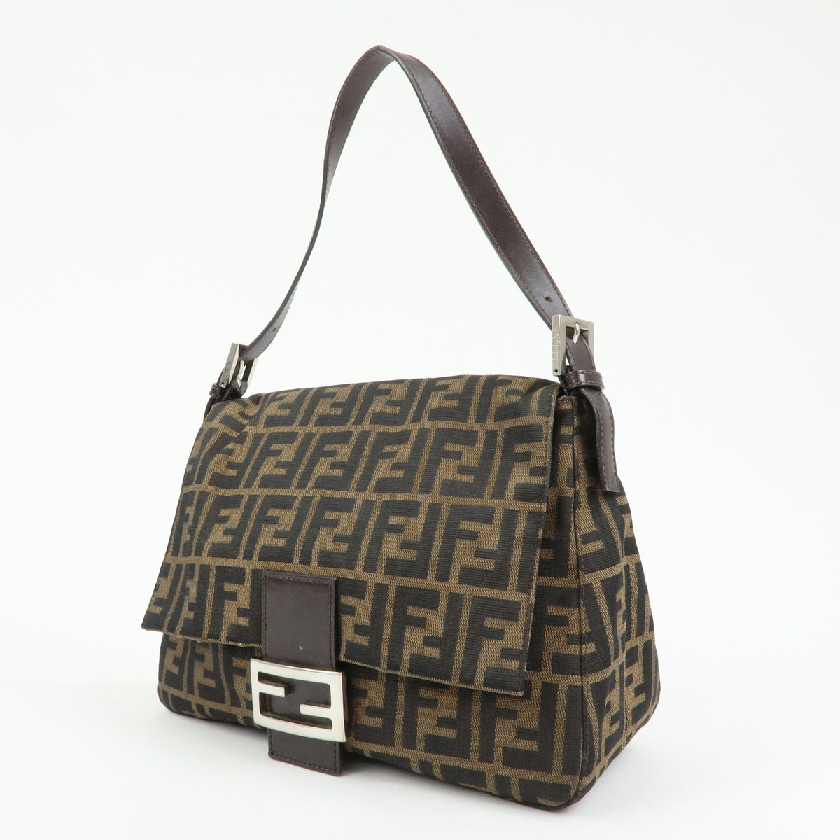 FENDI Zucca Mamma Baguette Canvas Leather Shoulder Bag Brown 26325